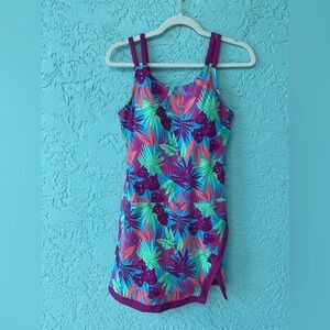 Lands' End Womens Tropical Palm Leaf Swim Dress Size 10